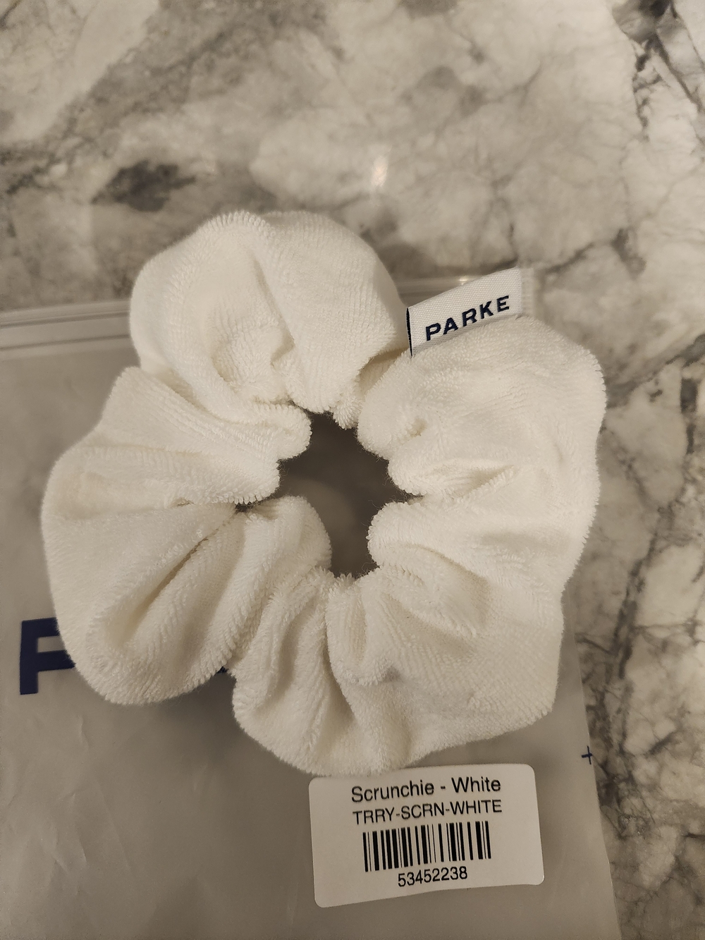 PARKE White Terry Scrunchie | NWT | Soft Cotton Terry Cloth Hair Accessory - Picture 4 of 5